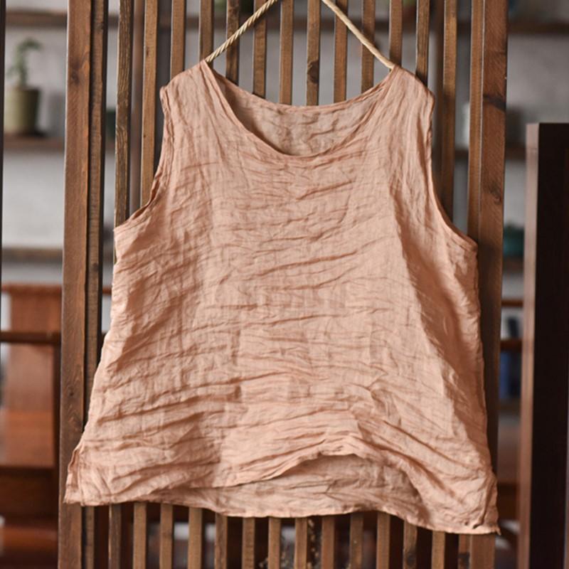 Johnature Women Vintage Tank Tops Solid Color O-Neck Cloths Summer Loose Casual Women Tank