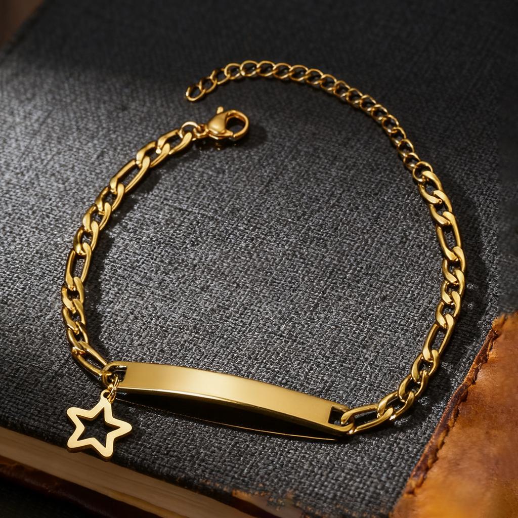 Atoztide Engrave Name Bracelet For Women Mother Kids Stainless Steel Jewelry Heart Adjustable Figaro Chain Personalized Gift