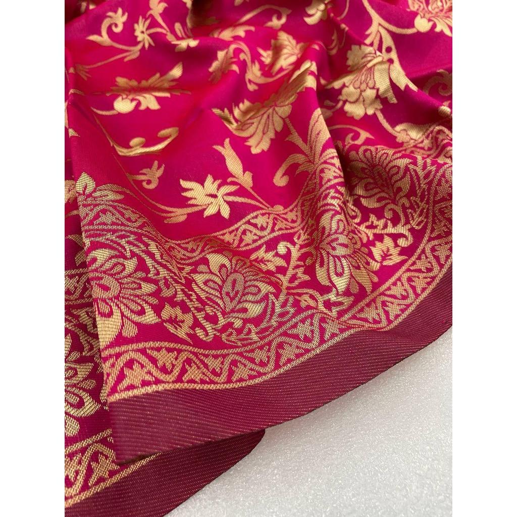 Silk Saree from the ALMAARI Store Is Adorned with Beautiful Zari Work In Form of Traditional Motifs.