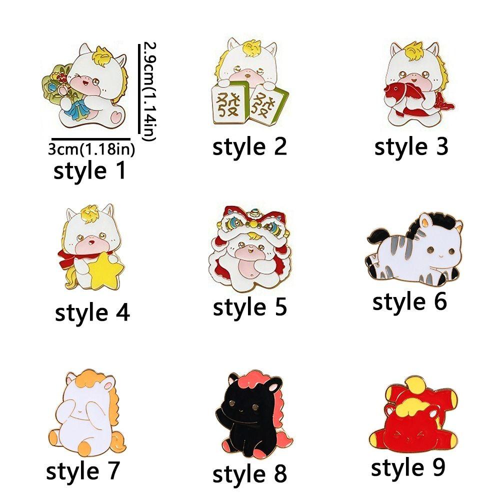 Cartoon Zodiac Horse Brooch Zinc Zinc Zinc Alloy New Year Lapel Pins Cute Animal Brooch  Clothing Accessories