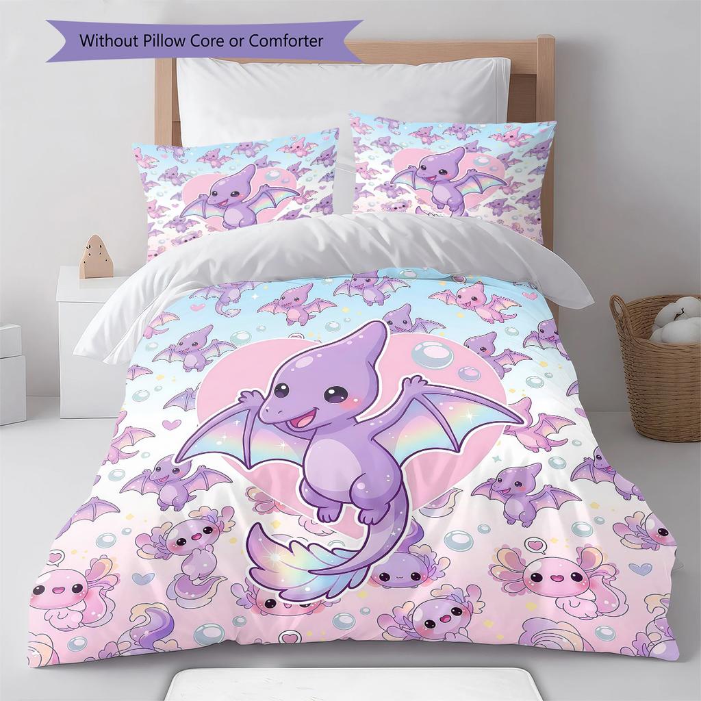 Pink Gradient Cartoon Pattern Bedding,Quilt Set Quilt Cover Pillowcase Home Birthday Gift (1 * Duvet Cover + 2 * Pillowcase, Without Core)