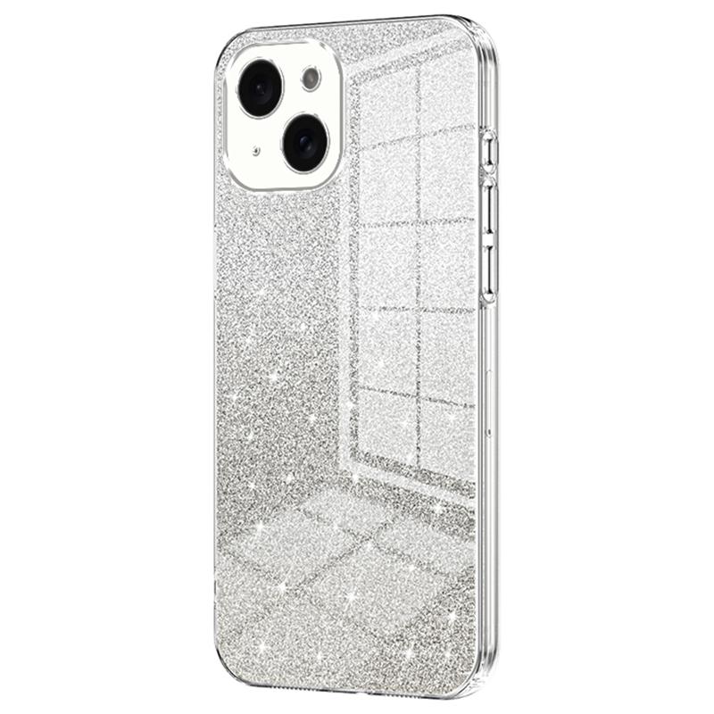 

For iPhone 15 Cell Phone Case Precise Cutout Gradient Glitter Anti-drop TPU Cover Transparent