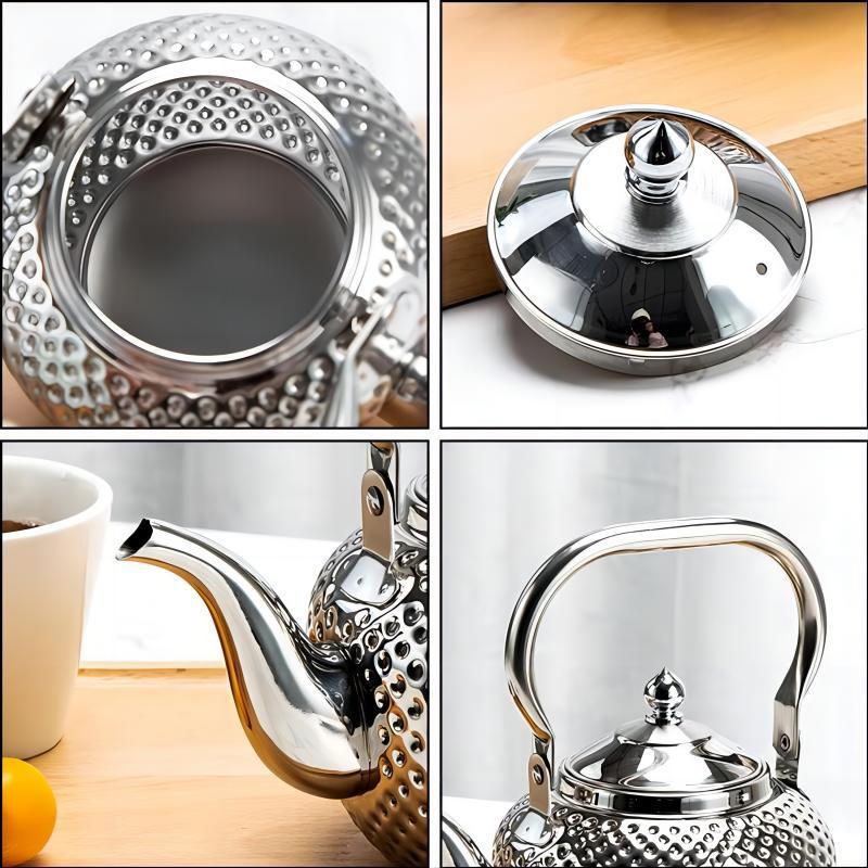 Bobo Pot Hammered Stainless Steel Teapot with Strainer - Vintage Middle Eastern Spherical Design for Restaurant and Home Use