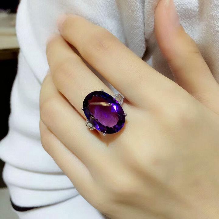 Elegant Adjustable Amethyst Oval Gemstone Women's Luxury Fashion Ring