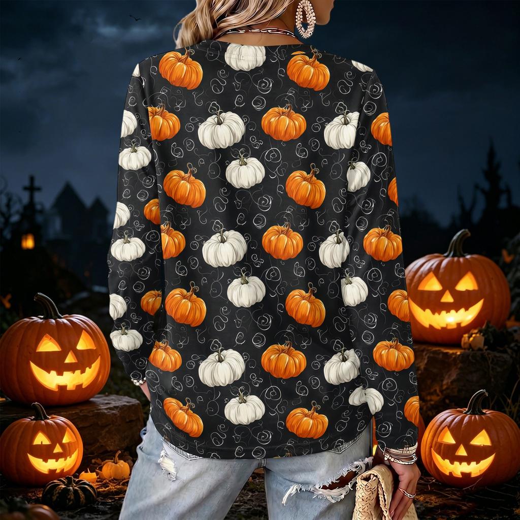 Women's V-Neck Long Sleeve Lightweight Halloween Print Blouse for Casual Wear