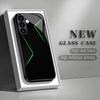 Coque de téléphone en verre à motif géométrique vert adaptée pour Samsung Galaxy S26 S25 S24 S23 S22 S20 FE/Ultra/Plus5Ganti coque arrière anti-chute