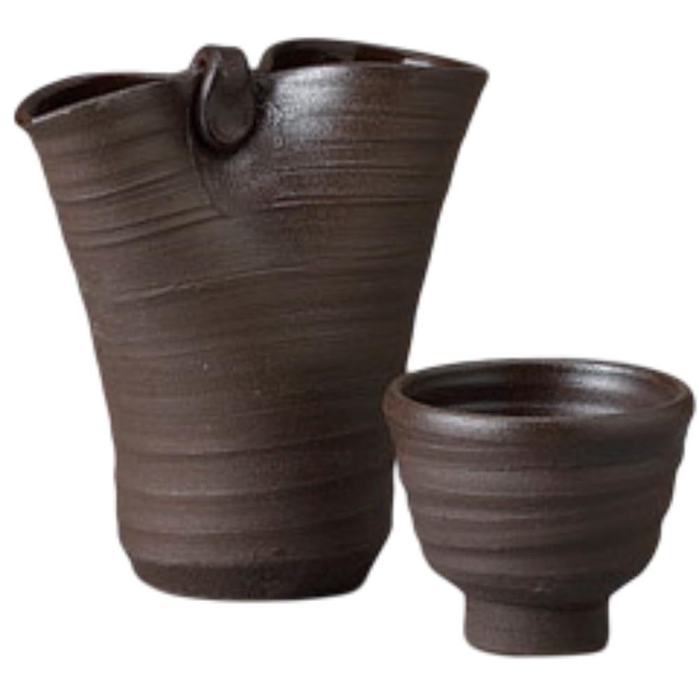 

Sake Cup Set Tokkuri Ochoko Set Diameter 11 x x Height 12cm 210ml Black Nanban Tojime Sake Kuri Set Pottery Mino Ware Hot Sake Hot Bottle Cold Sake