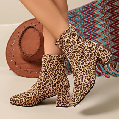 Leopardenmuster dicker Absatz Mode Damenstiefel Wildleder Herbst und Winter dicker Absatz Kurzstiefel hohe elastische Kurzstiefel neu