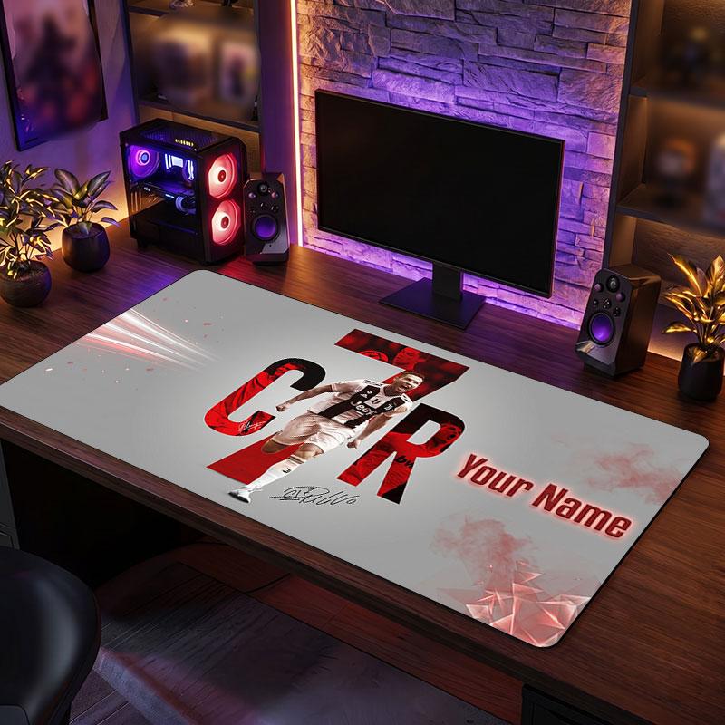Tappetino Mouse Grande Personalizzato Cristiano Ronaldo, Stampa Testo Nome Personalizzato, Tappetino Scrivania Antiscivolo Logo Calcio Regalo Gaming