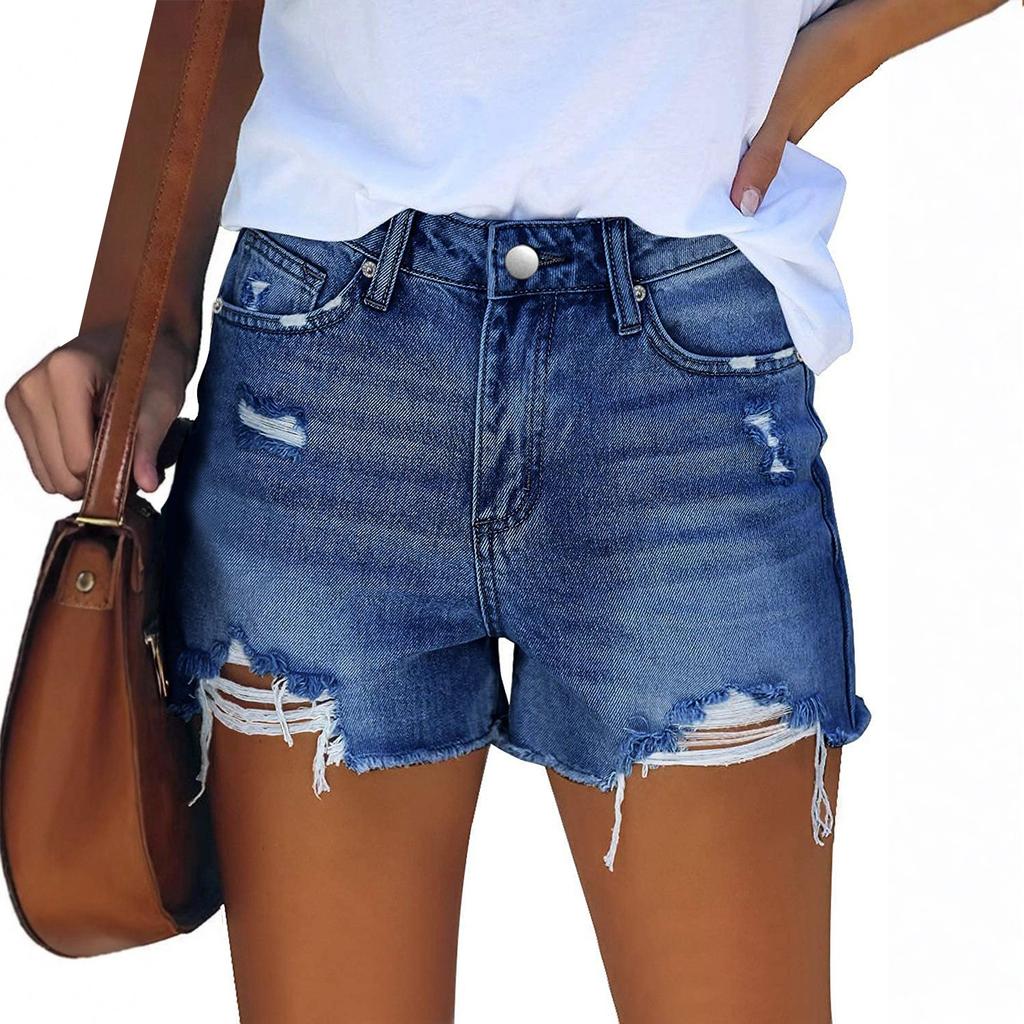 Damen Denim Klassisch Vielseitig High Waist Modische Shorts