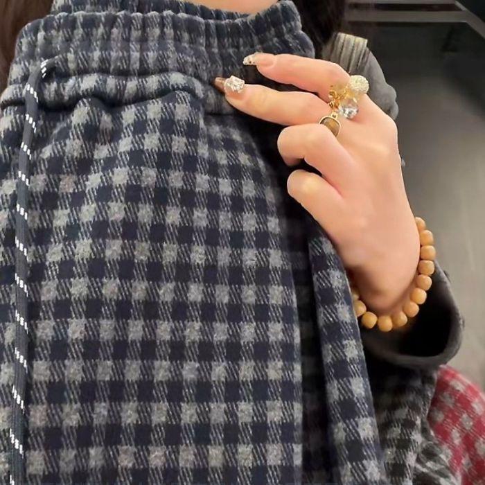 

Plaid Fleece-Lined Slim-Fit Pants for Children & Adults - 2025 Autumn/Winter Collection L