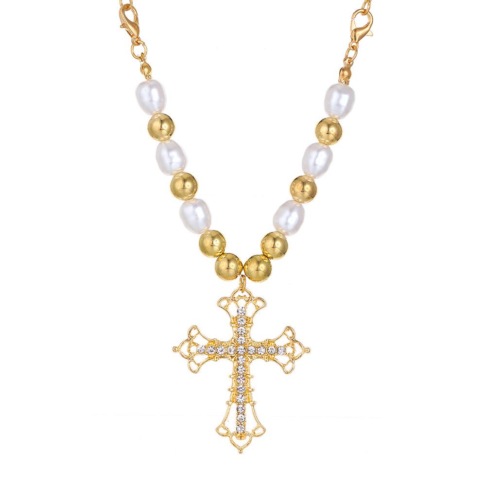 Women's Geometric Diamond Cross Necklace - European & American Punk Hip-Hop Style Choker