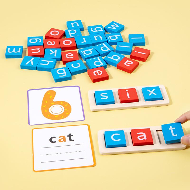 Wooden Alphabet Educational Puzzle Blocks For Kids Word Recognition Building