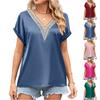 Women's Fashionable Casual V-neck Lace Satin Short-sleeved Top