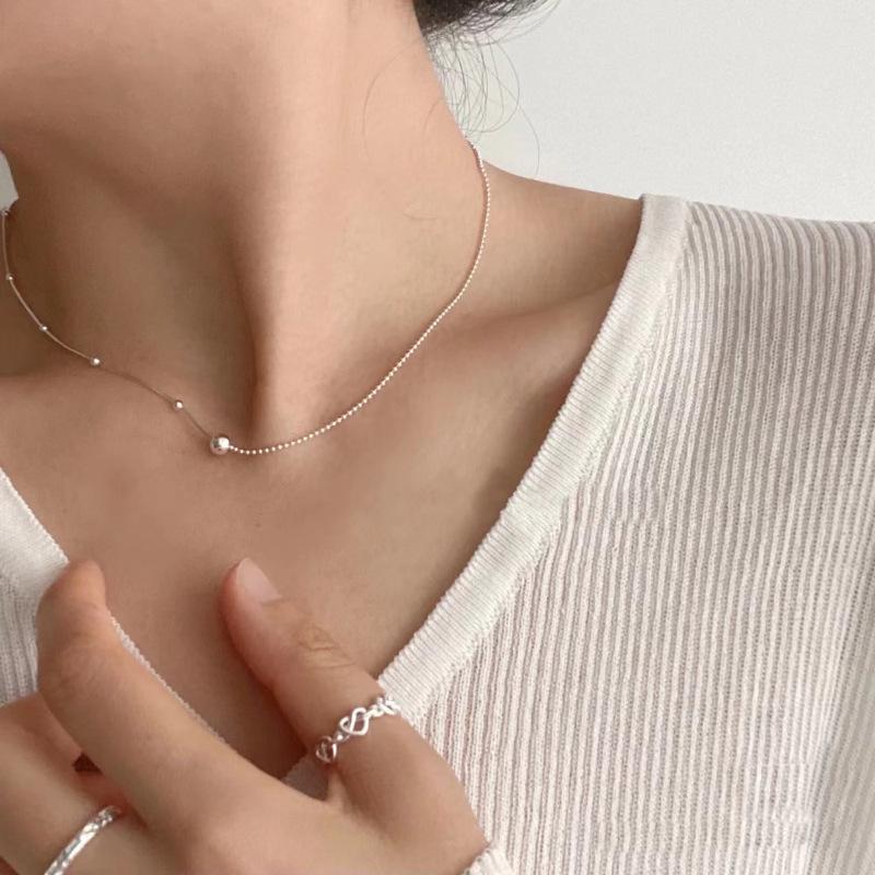 

Асимметричное колье из стерлингового серебра с бусинами и цепочкой-змейкой - Минималистичный дизайн 925 Silver