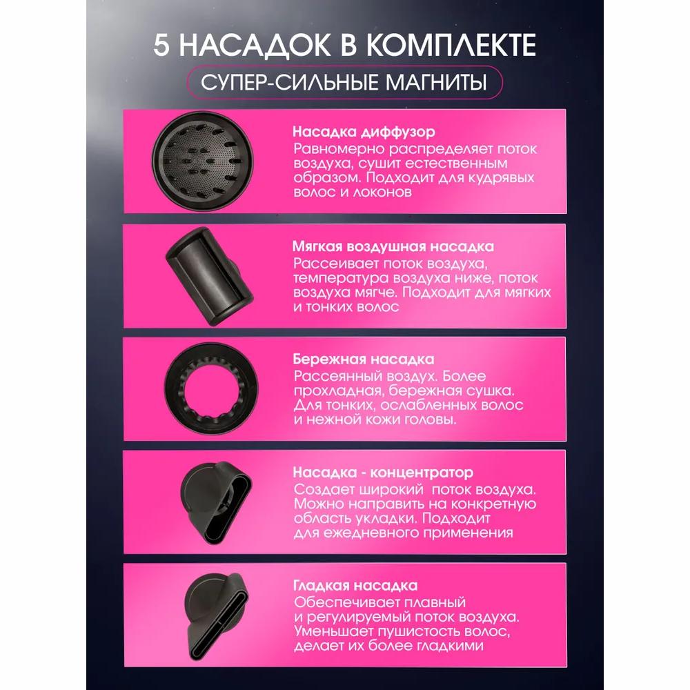 Haartrockner Haartrockner 1500 W, 3 Geschwindigkeiten, Anzahl Aufsätze 5, fuchsia