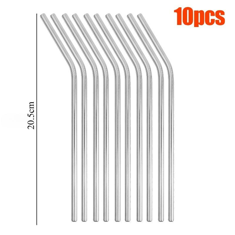 5/10pcs Stainless Steel Straw Silver Reusable Food Grade Beverage Juice Bend Drinking Straw Household Kitchen Tool Easy To Clean