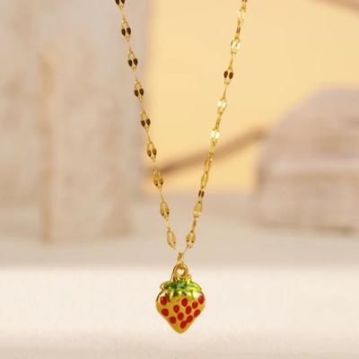 Cute Strawberry Necklaces For Women Gold Color Stainless Steel Strawberry Cherry Pendant Necklace Wedding Christmas Jewelry Gift