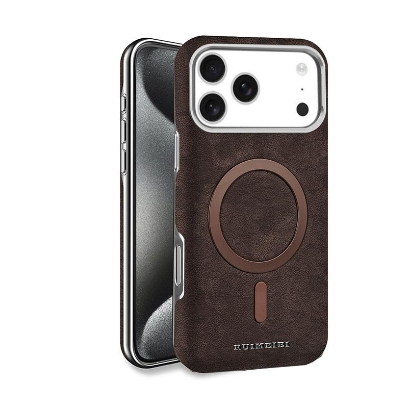 

Винтажный матовый магнитный чехол Skin Friend для iPhone 17 Air 16 Pro Max 15 14 Plus 13 с гальваническим покрытием, роскошный бизнес-стиль iPhone 15 кофейный