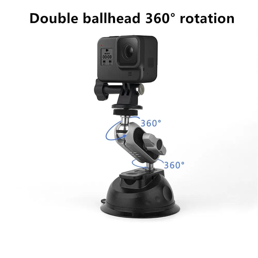 For Gopro13 DJI Action 4 Metal Car Suction Cup Mount Bracket 360 Adjustable 1/4 Standard Adapter for Insta360 X4 Ace Pro Car Cup