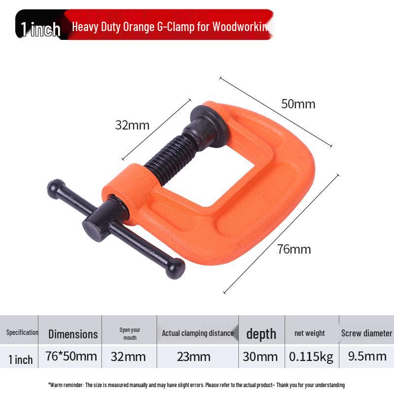 Heavy Duty Orange G-Clamp with Black Screw for Woodworking Jointing and Clamping