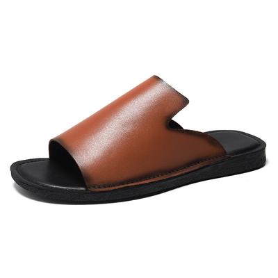 Soft Leather Slippers For Men 2024 Summer New Style Comfortable Outdoor Brown Sandals Genuine Leather Trend Mens Beach Shoes