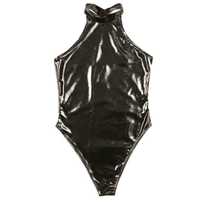 Nass-Look Glänzender PVC-Catsuit Kunstleder PU-Leder Sexy Hoch geschnittener Body Cosplay Badeanzug Bodysuit Oberteile Damen Badebekleidung