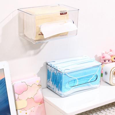 Transparent Storage Box Wall Mounted Tissue Box Large Capacity Disposable Mask Holder Free-Punching For Home Office