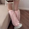 Elegant Ruffle Lace Trimmed Leg Sleeves Fleece Plush Cold Weather Essential Leg Warmers For Women's Fashion Long Socks