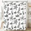 Ocean Life Black White Shower Curtain Bath Decor featuring Fish Starfish Design Polyester Fabric Easy Install Hook Rings Include
