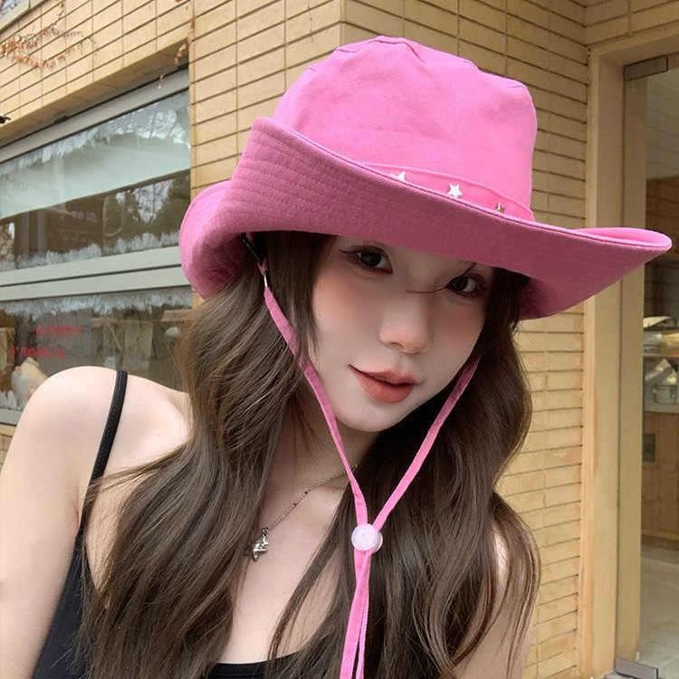 Star Pink Western Cowboy Hat Kids Summer Big Brim Sunscreen Bucket Hat Outdoor Hiking Hiking Hat