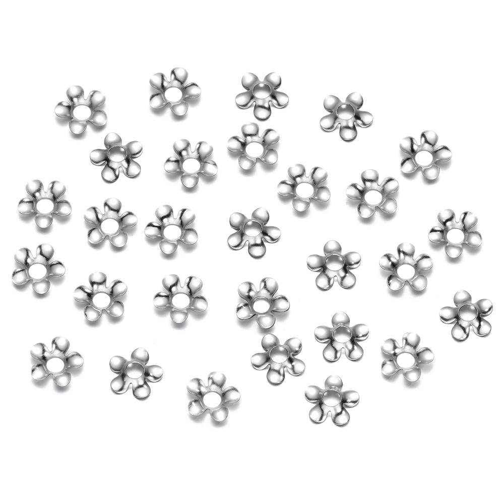 20/50Pcs/Pack Stainless Steel Flower Tree Leaf Round Beads Caps For Handmade DIY Jewelry Making Bracelet Necklace Accessories