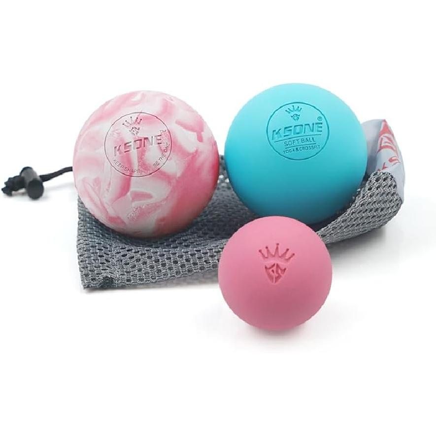 KSONE Massage Lacrosse Balls -Massage Balls for Myofacial Release&Trigger Point Therapy-Set of 2-Hard Lacrosse Massage Ball &Soft Massage Ball with розовый