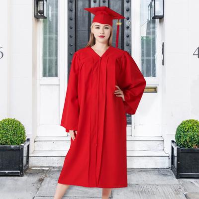 Bachelor Uniform with Hat V Neck Knee Length Long Sleeve Hidden Button Liberal Arts Student Graduation Robe Doctor Master Graduation Party Clothes