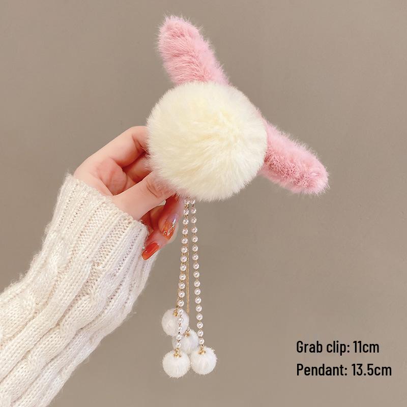 Korean Style Plush Bow Hair Clip with Tassel - Autumn/Winter Women's Hair Accessory