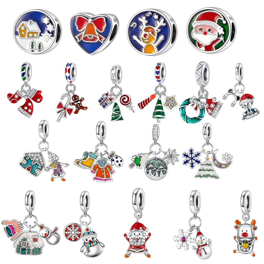Brand New Christmas Copper Metal Santa Claus Snowman Charm Bead Component Bead Components Compatible With Pandora Authentic Original Bracelets Party