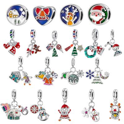 Brand New Christmas Copper Metal Santa Claus Snowman Charm Bead Component Bead Components Compatible With Pandora Authentic Original Bracelets Party