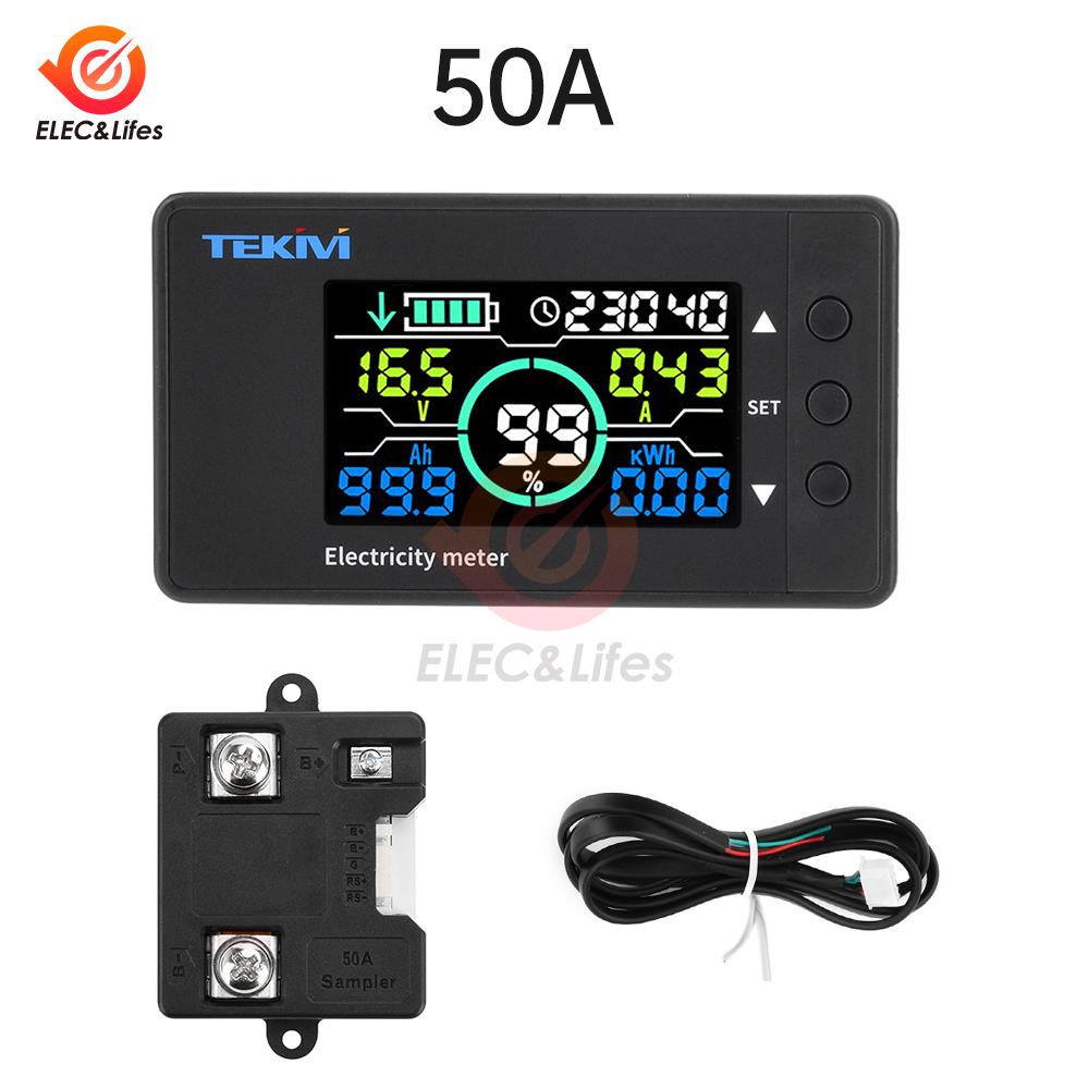 Voltage Current Power Meter DC 7.5-100V Lithium Iron Phosphate Cell Battery Capacity Indicator Car Voltmeter Ammeter 12V 24V 48V