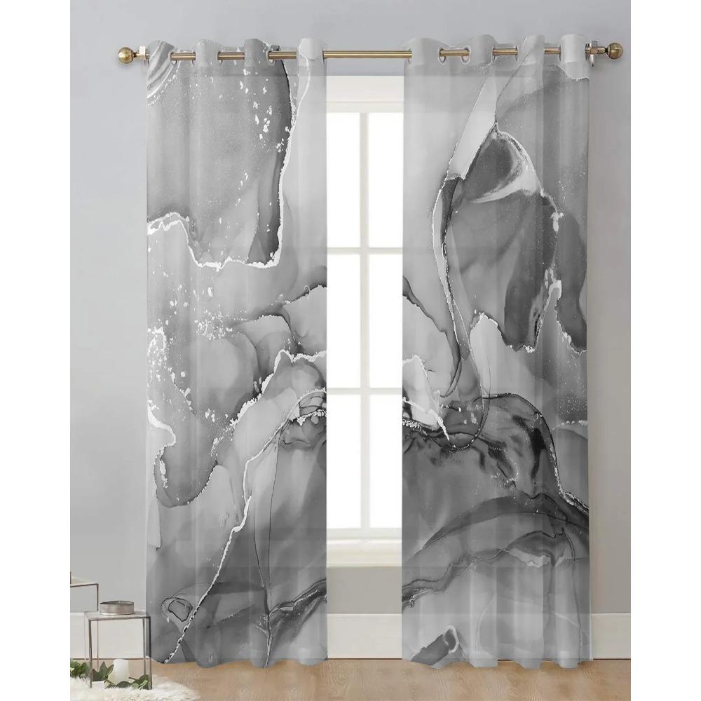 Marble Artistic Texture Gradient Black Transparent Curtains Perfect for Living Room Decoration Window Panel Curtain Cooking Area Tulle Voile Organza