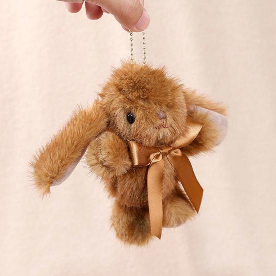 Bunny Plush Keychain Soft Long-Hair Stuffed Rabbit with Satin Bow Metal Clip Decorative Satin Bow Charm for Bags Backpacks Keys