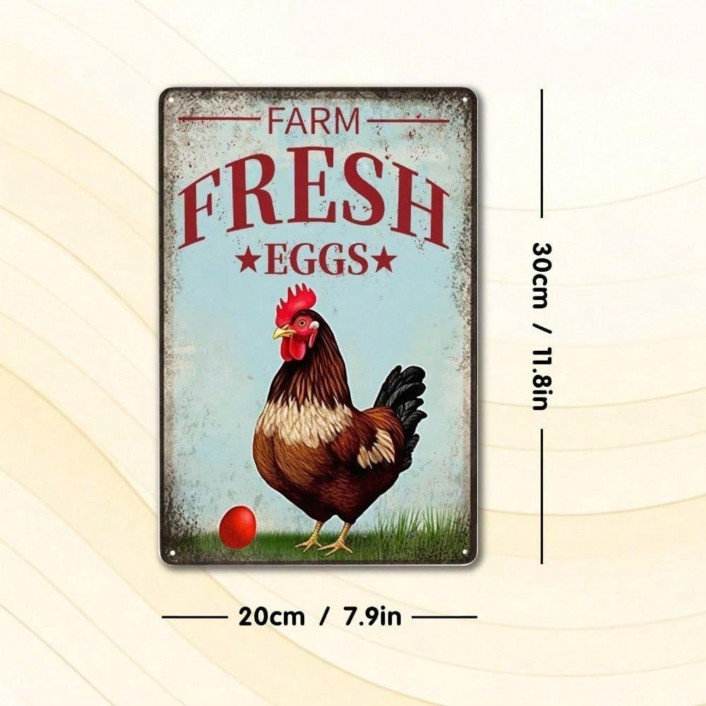 Vintage Chicken Farm Eggs Metal Tin Sign, Rustproof UV Resistant 2D Flat Wall Art Decor