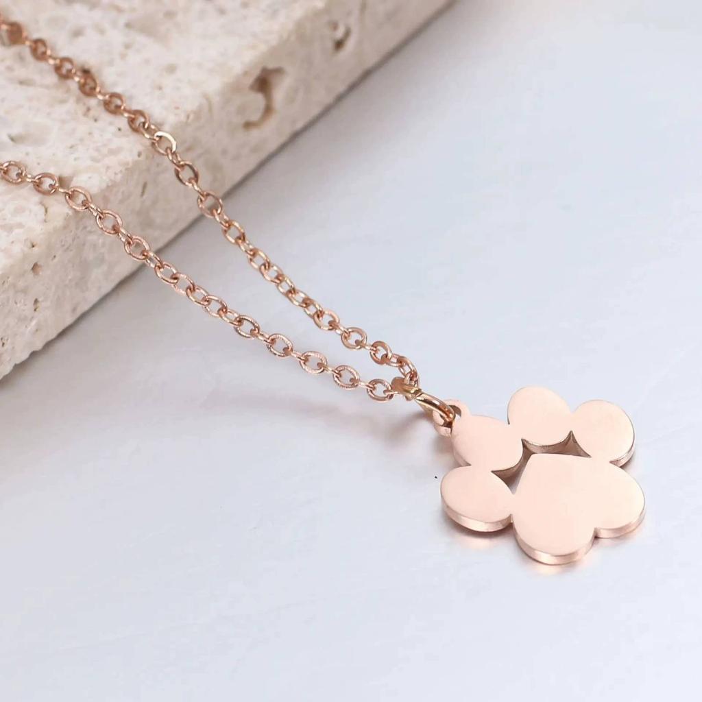 Pet Cat Dog Paw Pendant Necklace for Women Men Stainless Steel Jewelry Friend Gift