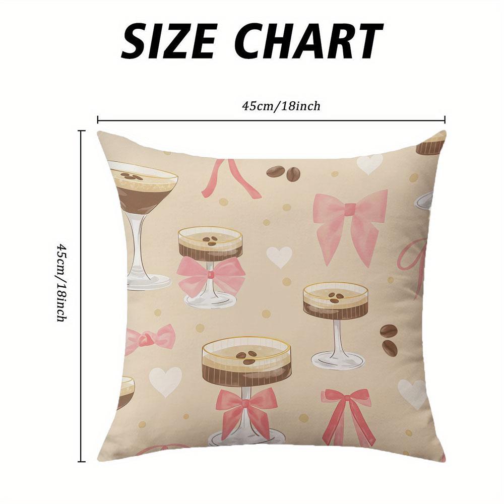 Coffee Drinks with Bows square Jacquard Pillow Cover for Sofa Office Waist Cushion Cover Home Decorative Pillowcase