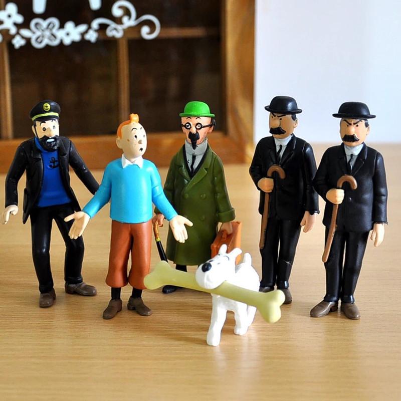 Haute Qualité Les Aventures De Tintin Et Milou Lot de 6 Pièces/Ensemble Figurine 8,5-4,5 cm Figurine Les Aventures de Tintin Poupées d'Animation Classiques Collection