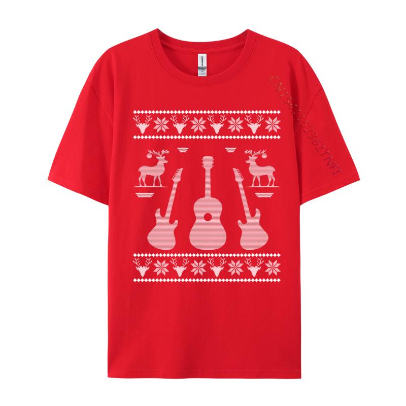 Ugly Christmas Guitar Silhouette Reindeer Snowflakes T-Shirts Great Tee Shirt Men Awesome Tees Cotton Tops T Shirt Camisas