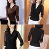 Elegant Womens V Neck Mesh Long Sleeve T Shirt With Spliced Design For Casual Wear