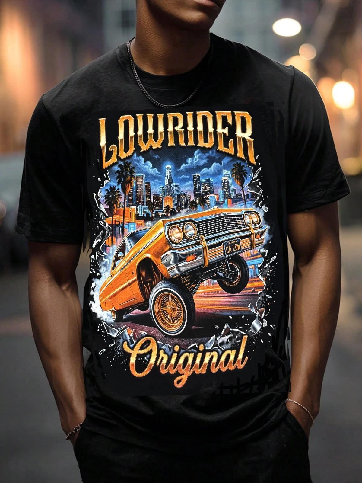 street style Lowrider black t shirt unisex 100% silk screen XS