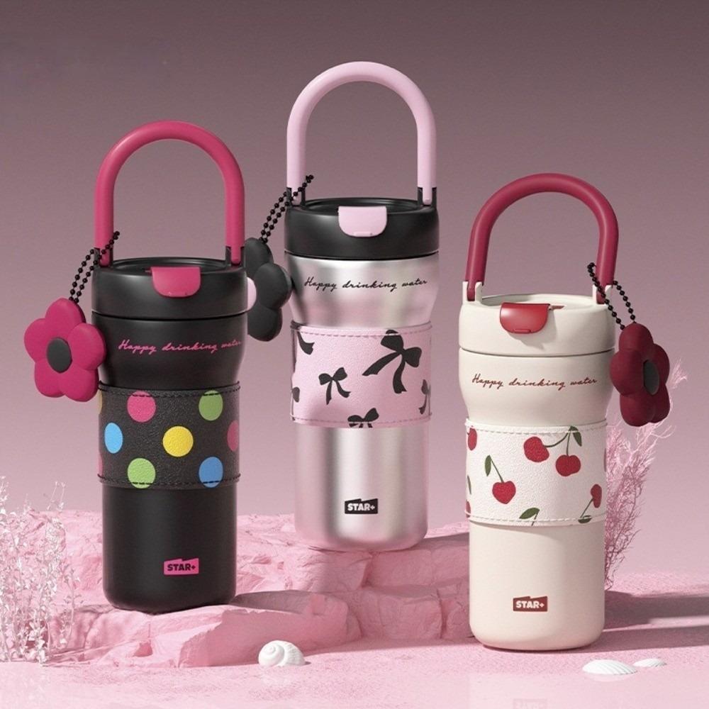 Women's Cup 720ml Stainless Steel Water Cup Leak-proof Cartoon Pattern Insulated Drinking Cup Double Drinking Coffee Cup Travel
