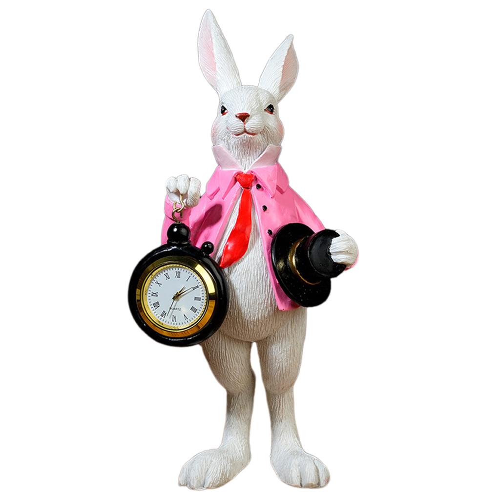 Gentlemen Rabbits Clock White Rabbits Standing Clock Figure Unique Decorative Clock for Office Shelf Desk Ornament