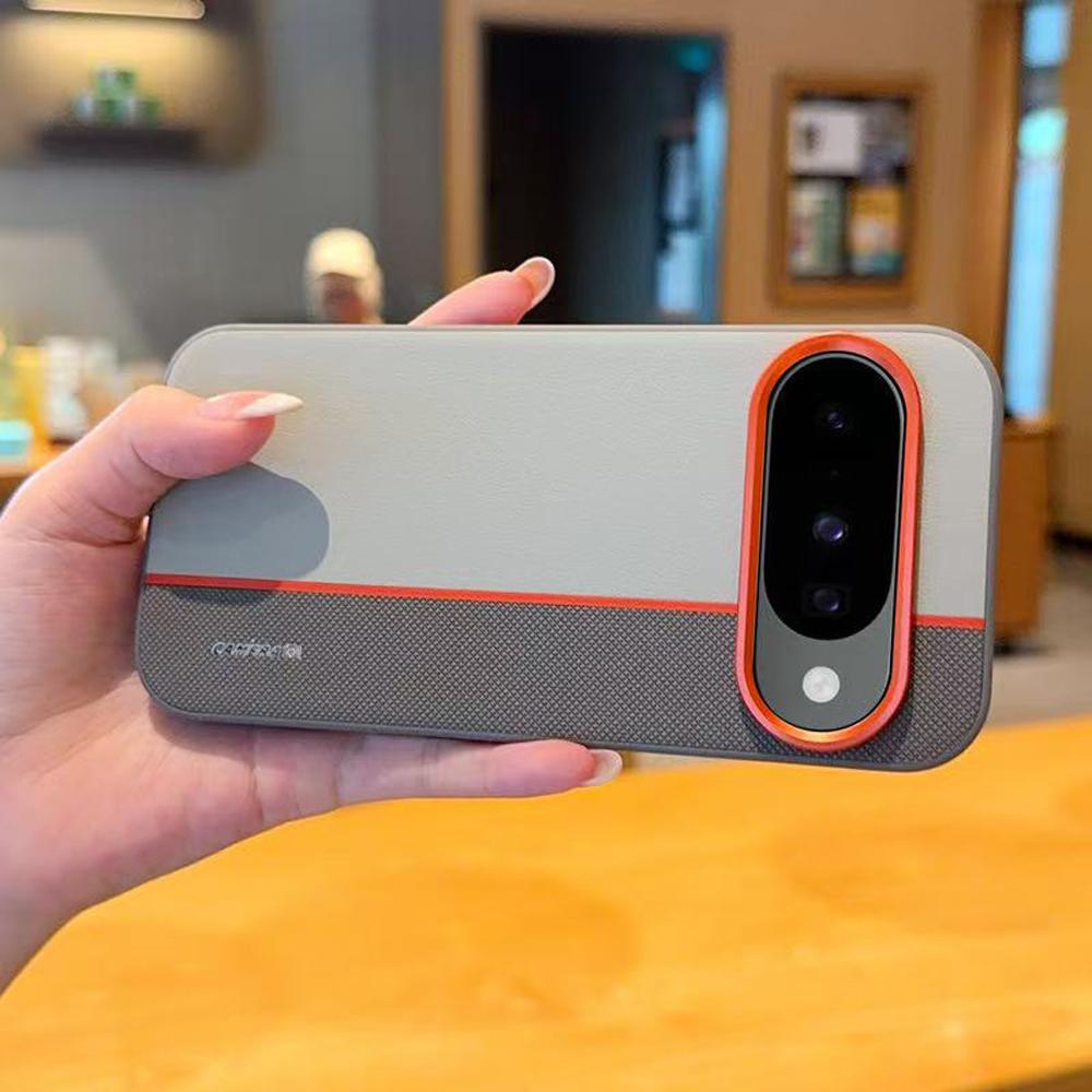 Einfache Leder-Naht-Handyhülle für Google Pixel 10 Pro XL, schlicht, stilvoll, galvanisierte Farbabstimmung, stoßfeste Abdeckung